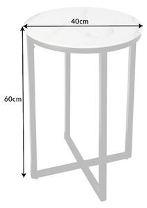 Designový odkládací stolek Latrisha 40 cm bílý - vzor mramor