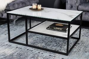 Designový konferenční stolek Latrisha 90 cm bílý - vzor mramor - II. třída