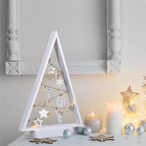 LED dřevěný vánoční stromek s ozdobami, 15LED, přírodní dřevo, 37cm, 2x AA Solight 1V221
