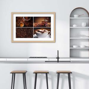 Plakát Zrnková káva, mlýnek a káva Barva rámu: Hnědá, Rozměry: 100 x 70 cm