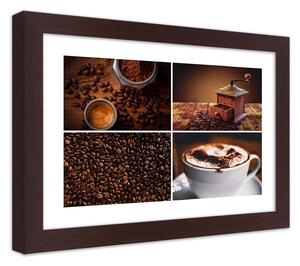 Gario Plakát v rámu Zrnková káva, mlýnek a káva Barva rámu: Hnědá, Velikost: 100 x 70 cm