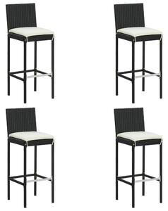 Zahradní barové stoličky s poduškami 4 ks černé polyratan