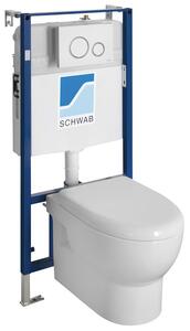 , Závěsné WC ABSOLUTE Rimless s podomítkovou nádržkou a tlačítkem Schwab, bílá, 10AB02002-SET5