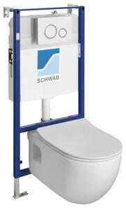 , Závěsné WC BRILLA Rimless bílá s podomítkovou nádržkou a tlačítkem Schwab, bílá, 100614-SET5