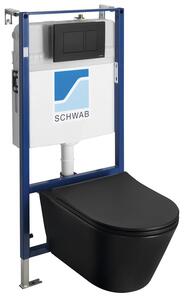 , Závěsné WC AVVA Rimless s podomítkovou nádržkou a tlačítkem Schwab, černá mat, 100314-110-SET5
