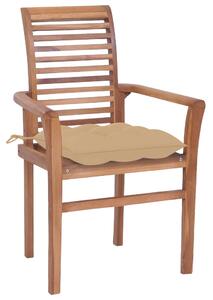 Jídelní židle 4 ks béžové podušky masivní teak