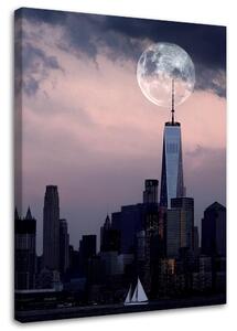 Obraz na plátně Měsíc v úplňku nad Světovým obchodním centrem - Dmitry Belov Rozměry: 40 x 60 cm