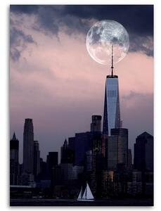 Obraz na plátně Měsíc v úplňku nad Světovým obchodním centrem - Dmitry Belov Rozměry: 40 x 60 cm