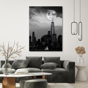 Obraz na plátně Měsíc v úplňku nad 1 World Trade Center čb&w - Dmitry Belov Rozměry: 40 x 60 cm
