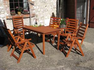 Dřevěný zahradní set SORRENTO 2, stůl + 6x židle polohovací