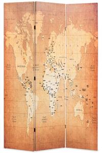 Skládací paraván 120 x 170 cm Mapa světa žlutý