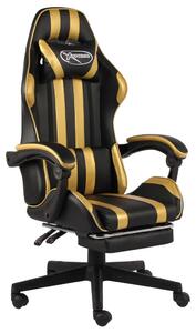 Herní židle s podnožkou černo-zlatá umělá kůže