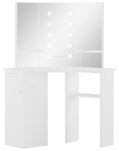 Rohový toaletní stolek na líčení s LED světlem bílý