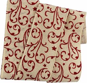 Vánoční ornament Cream Red – bavlněná stuha krémová s červeným potiskem 40mm x 2m