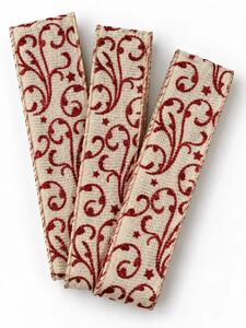 Vánoční ornament Cream Red – bavlněná stuha krémová s červeným potiskem 25mm x 2m