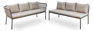Stern Jídelní rohová sestava Marla 2-dílná 253x198 cm, Stern, 1x lavice s područkami + 1 x lavice bez područek, rám hliník antracite, výplet lanko Salt, sedáky 100% akryl Grey Brown