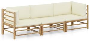 3dílná zahradní sedací souprava + krémově bílé podušky bambus