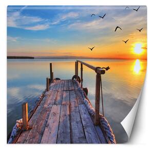 Fototapeta Západ slunce nad jezerem a létající ptáci Materiál: Vliesová, Rozměry: 100 x 100 cm