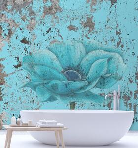 Fototapeta Tyrkysová květina na zdi Materiál: Vliesová, Rozměry: 200 x 200 cm