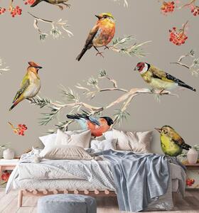 Fototapeta Strom jeřáb a barevní ptáci Materiál: Vliesová, Rozměry: 100 x 100 cm