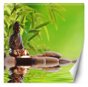 Fototapeta Buddha, svíčka a zenové kameny Materiál: Vliesová, Rozměry: 100 x 100 cm