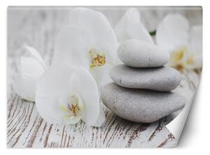 Fototapeta květiny a zenové kameny Materiál: Vliesová, Rozměry: 200 x 140 cm
