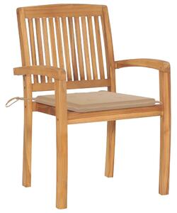 Zahradní židle 2 ks béžové podušky masivní teakové dřevo