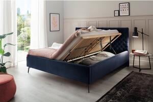 Tmavě modrá čalouněná dvoulůžková postel s úložným prostorem s roštem 180x200 cm La Maison – Meise Möbel