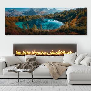 Obraz na plátně - Pohádkové jezero s odrazem hor FeelHappy.cz Velikost obrazu: 240 x 80 cm