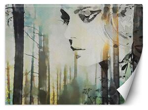 Fototapeta Pastelová abstrakce, žena a les Materiál: Vliesová, Rozměry: 200 x 140 cm