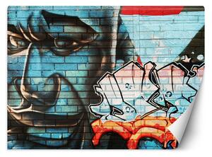 Fototapeta Graffiti na zdi, modrá tvář Materiál: Vliesová, Rozměry: 200 x 140 cm