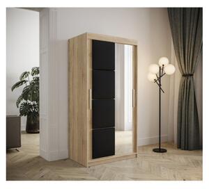 Šatní skříň s posuvnými dveřmi 100 cm TALIA - dub sonoma / černá