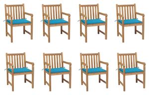 Zahradní židle 8 ks modré podušky masivní teak