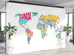 Fototapeta Mapa světa - barevné nápisy Materiál: Vliesová, Rozměry: 200 x 140 cm