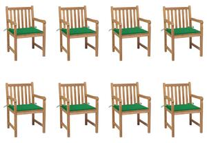 Zahradní židle 8 ks zelené podušky masivní teak