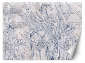 Fototapeta Modré obrysy listů a květin Materiál: Vliesová, Rozměry: 200 x 140 cm