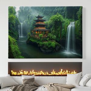 Obraz na plátně - Jošidův chrám mezi vodopády FeelHappy.cz Velikost obrazu: 210 x 140 cm