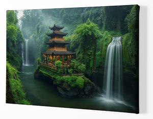 Obraz na plátně - Jošidův chrám mezi vodopády FeelHappy.cz Velikost obrazu: 150 x 100 cm