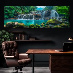 Obraz na plátně - Vodopády s mechovými kameny v džungli FeelHappy.cz Velikost obrazu: 150 x 50 cm
