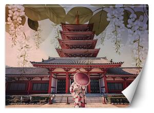 Fototapeta Gejša a chrám Senso Ji v Tokiu Materiál: Vliesová, Rozměry: 200 x 140 cm