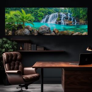 Obraz na plátně - Malé vodopády skryté v tropické džungli FeelHappy.cz Velikost obrazu: 120 x 40 cm
