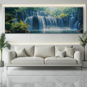 Obraz na plátně - Masivní vodopády skryté v lese FeelHappy.cz Velikost obrazu: 90 x 30 cm