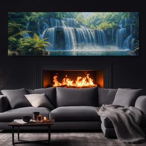 Obraz na plátně - Masivní vodopády skryté v lese FeelHappy.cz Velikost obrazu: 120 x 40 cm