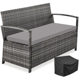 Tectake Ratanová zahradní lavice Vecchia pro 2 osoby, odolná proti povětrnostním vlivům, s úložným prostorem - šedá