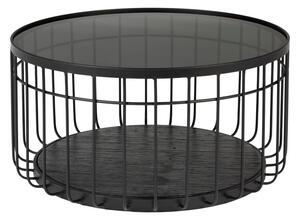 Černý odkládací stolek se skleněnou deskou White Label Lance, ø 60 cm