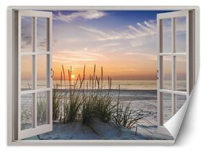 Fototapeta Okno - západ slunce na pláži Materiál: Vliesová, Rozměry: 140 x 100 cm