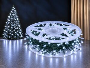 Vánoční LED mikro řetěz, studená bílá, 10 m, 300 LED, 8 programů, zelený drátek, IP65