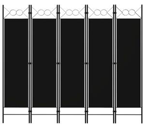 5dílný skládací paraván černý 200 x 180 cm