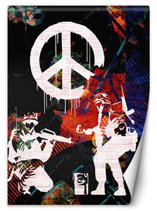 Fototapeta Banksyho vojáci a malovaný znak míru Materiál: Vliesová, Rozměry: 100 x 140 cm