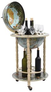 Stojan na víno globus bar eukalyptové dřevo modrý